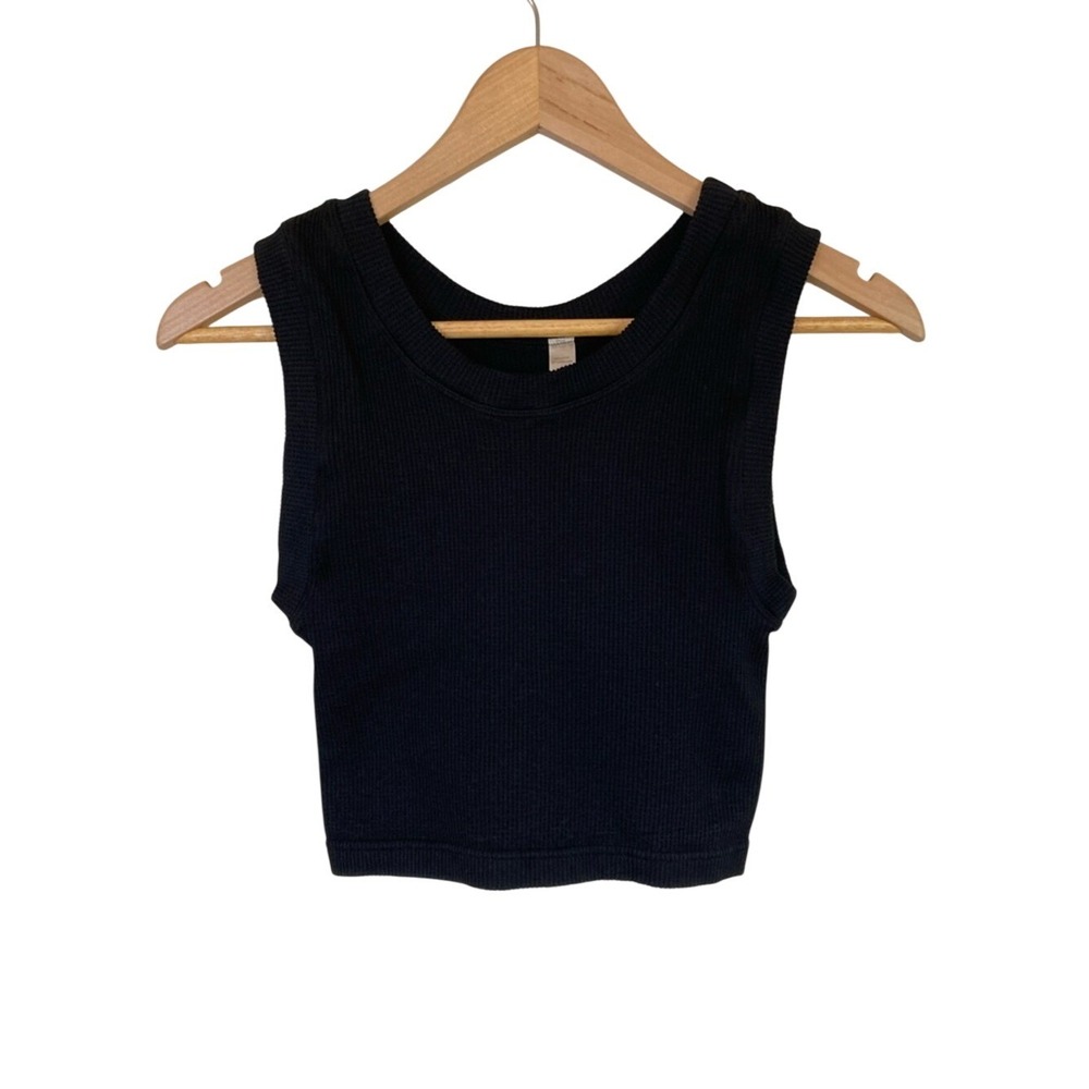 By Together Black Ribbed Sleeveless Crop Tank Size S/M Basic Staple Minimalist